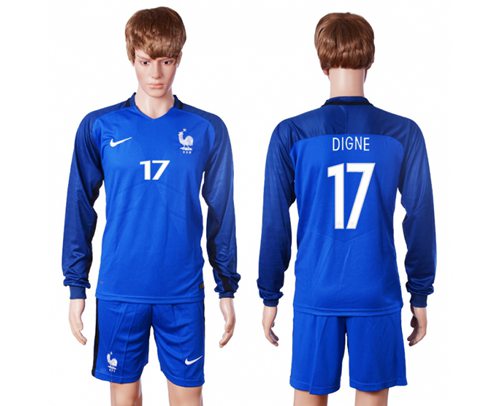 France #17 Digne Home Long Sleeves Soccer Country Jersey